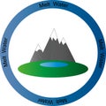 sign of clear, melt water. mountain with a lake at the foot in a blue circle